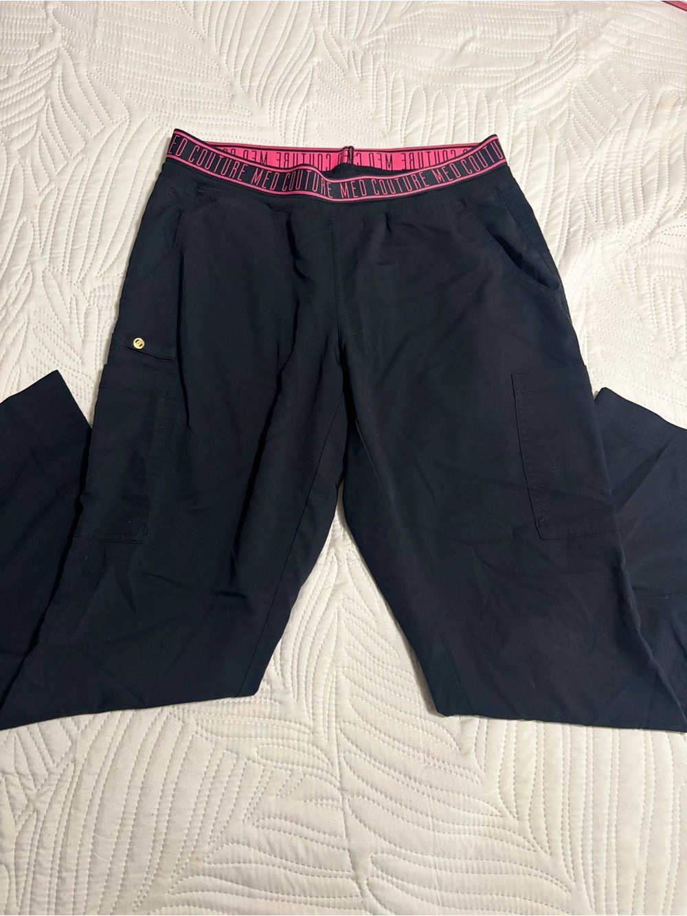Med Couture Black Scrub Pants with Pink Branded Waistband